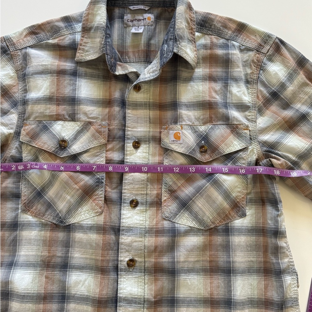 Carhartt Blue and Brown Plaid Women's Top - Picture 4 of 7